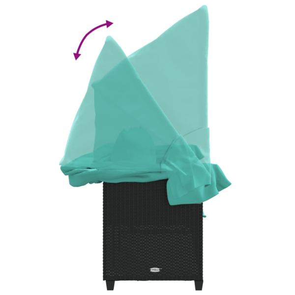 Sonnenliege mit Dach und Kissen Schwarz Poly Rattan