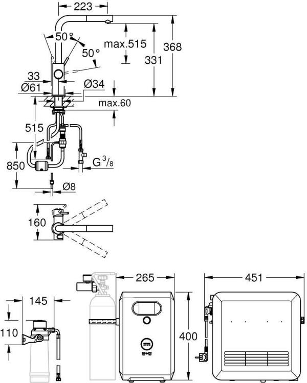 GROHE Blue Professional L-Auslauf Set mit herausziehbarem Mousseurauslauf, velvet black (31326KS2)