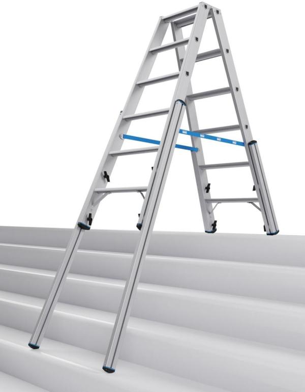 Krause 134882 Stabilo Stufen-Doppelleiter, Treppenfunktion, Aluminium, 2x6 Stufen