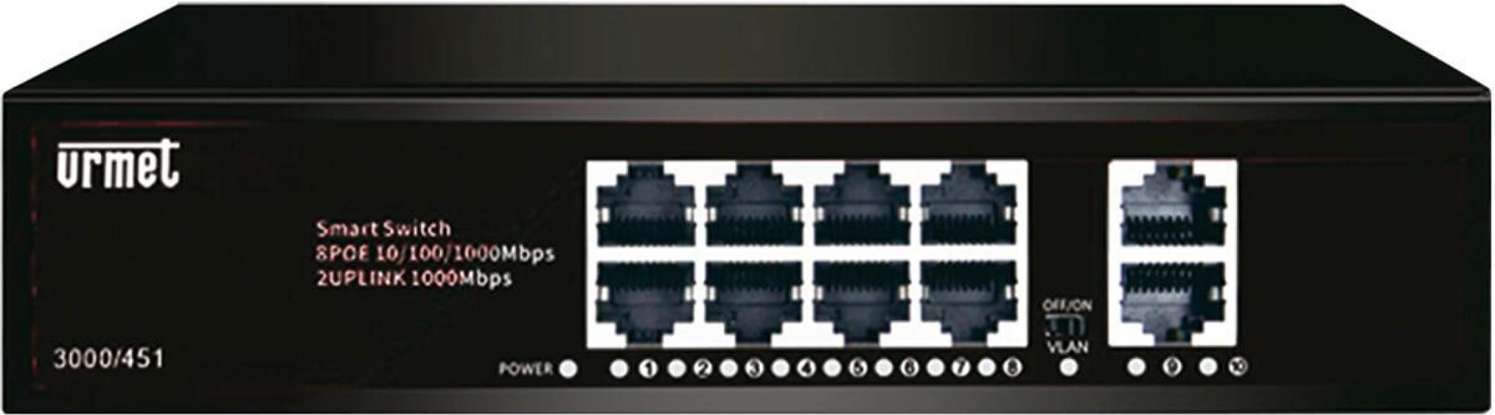 ARDEBO.de Grothe PoE-Switch 8 Ports, 10 Kanäle, Port 1-8 m. PoE, Port 9-10 Etherlink, Gesamtleistung PoE Ports 120W, schwarz (SWI 3000/451)
