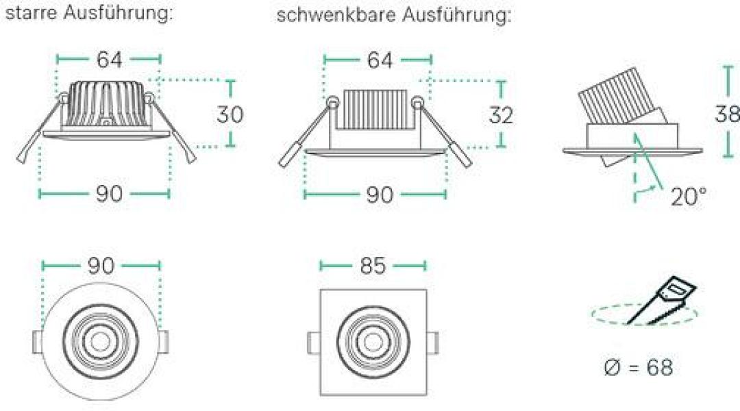 Ledxon EBS-FL-6-830-40S-S Einbau-Strahler, flat, 6W, 620lm, 3K, 40°, schwarz (7008123)
