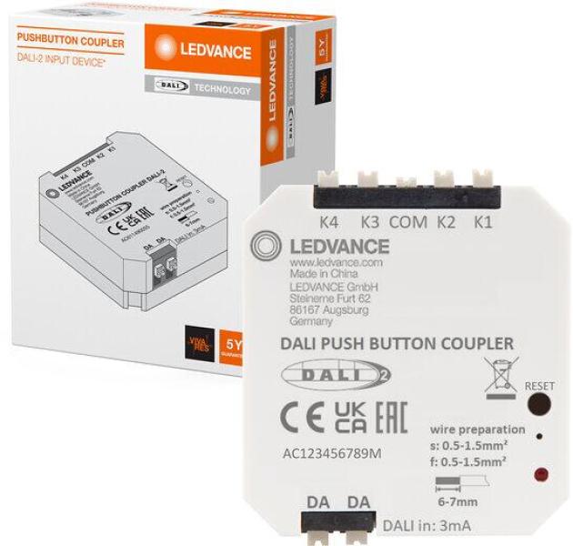 LEDVANCE Pushbutton Coupler DALI-2 Steuergerät, IP20, dimmbar, weiß (4058075837607)