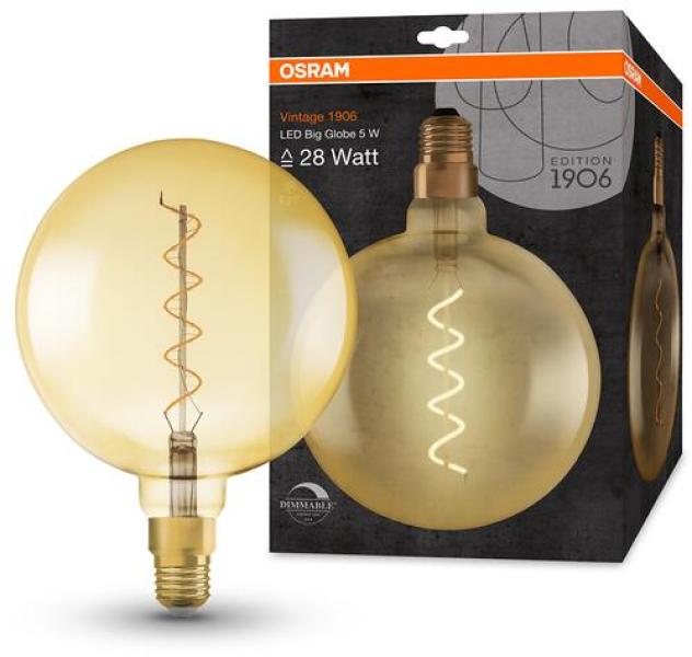 Osram Vintage 1906 Big Globe 28 Filament DIM, LED-Lampen, 4W, E27, 300lm, warmweiß, gold (4058075269729)