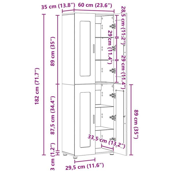 Highboard mit Regal mit Tür Weiß 60 x 35 x 182 cm Holzwerkstoff
