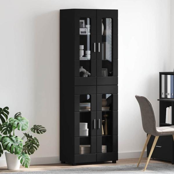 Highboard mit Regal Schwarz 60 x 35 x 182 cm Holzwerkstoff