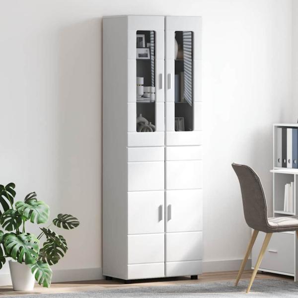 Highboard mit Tür Hochglanz Weiß 60 x 35 x 182 cm Holzwerkstoff