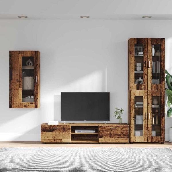 TV-Schrankset mit Schubladen mit Regal Altholz Holzwerkstoff
