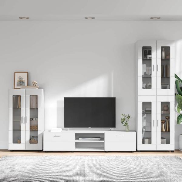 TV-Schrankset mit Schubladen mit Regal Weiß Holzwerkstoff