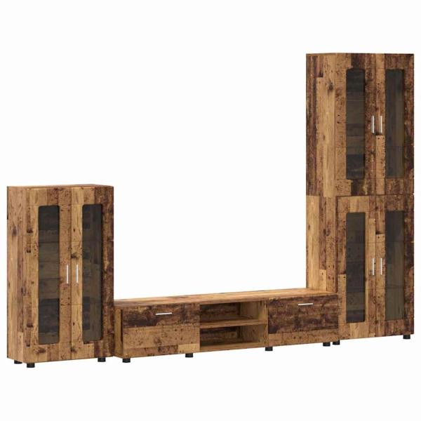 TV-Schrankset mit Schubladen mit Regal Altholz Holzwerkstoff