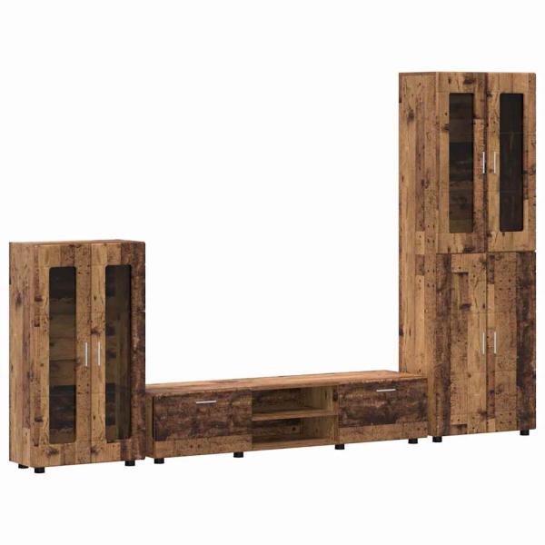 TV-Schrankset mit Schubladen mit Regal Altholz Holzwerkstoff