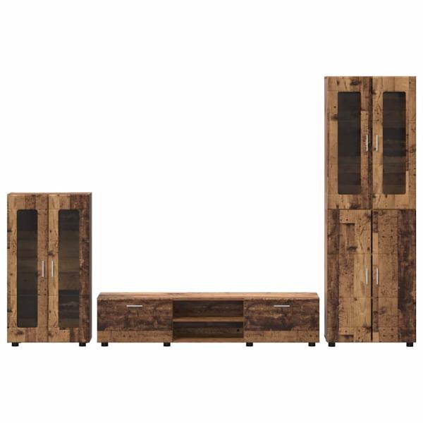 TV-Schrankset mit Schubladen mit Regal Altholz Holzwerkstoff
