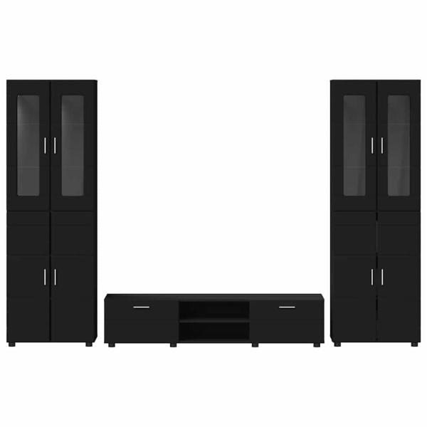 TV-Schrankset mit Schubladen mit Regal Schwarz Holzwerkstoff