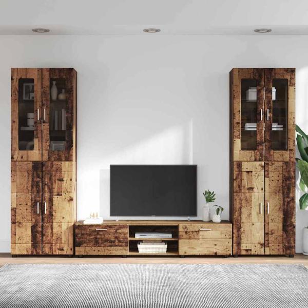 TV-Schrankset mit Schubladen mit Regal Altholz Holzwerkstoff