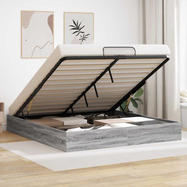 ARDEBO.de - Ottoman Bettgestell Graues Sonoma 193 x 120 x 25 cm Spanplatte