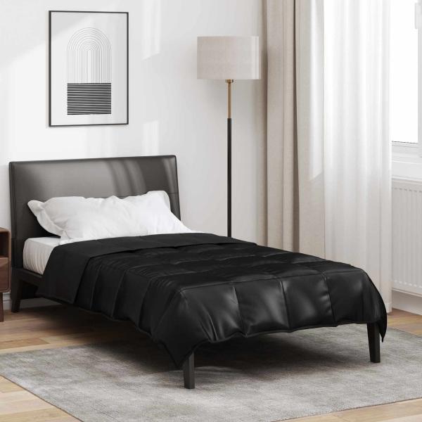ARDEBO.de - Ganzjahresbettdecke Schwarz 220 x 140 cm Satin und Mikrofaser