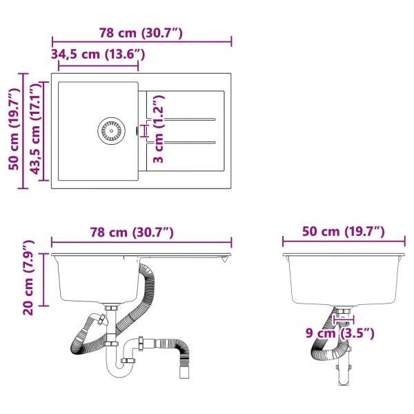 Waschbecken Beige 780 x 500 mm 80% Quarz und 20% Harz