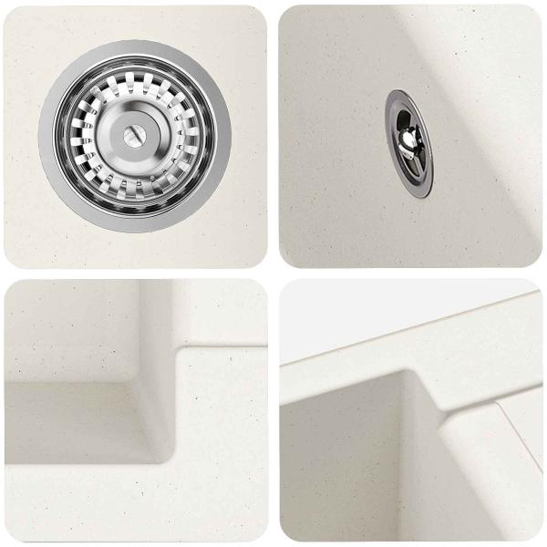 Waschbecken Weiß 780 x 500 mm 80% Quarz und 20% Harz