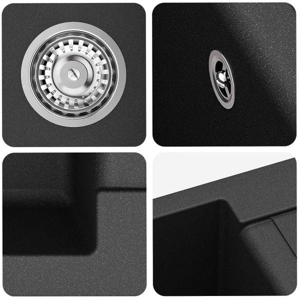 Waschbecken Schwarz 620 x 500 mm 80% Quarz und 20% Harz