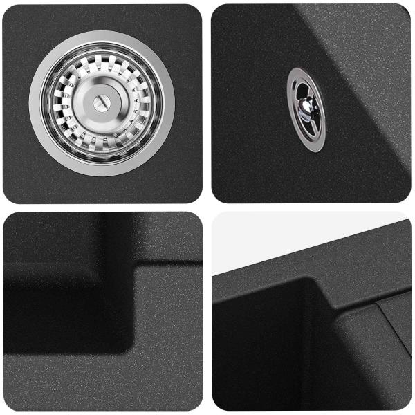 Waschbecken Schwarz 780 x 500 mm 80% Quarz und 20% Harz