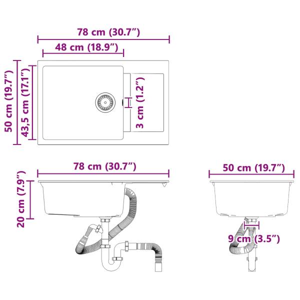 Waschbecken Grau 780 x 500 mm 80% Quarz und 20% Harz