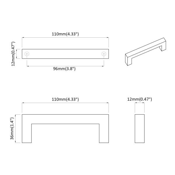 Möbelgriff 12 pcs Schwarz 110 x 12 x 36 mm Eisen