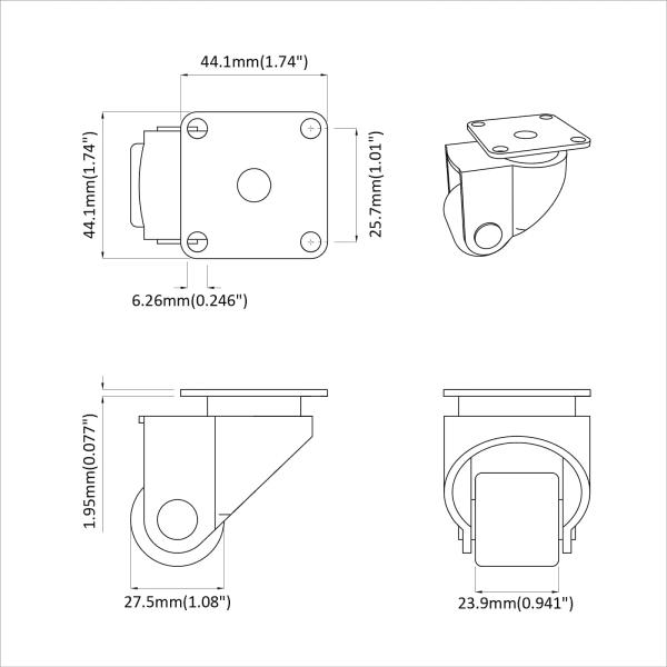 Bockrolle 2 pcs Silber 50 mm Nylon