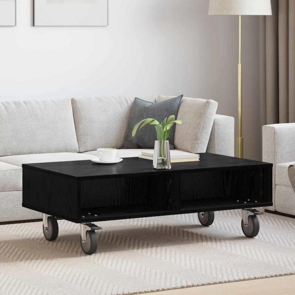 ARDEBO.de - Beistelltisch mit Rädern Schwarz Eichen-Optik 90 x 50 x 30 cm