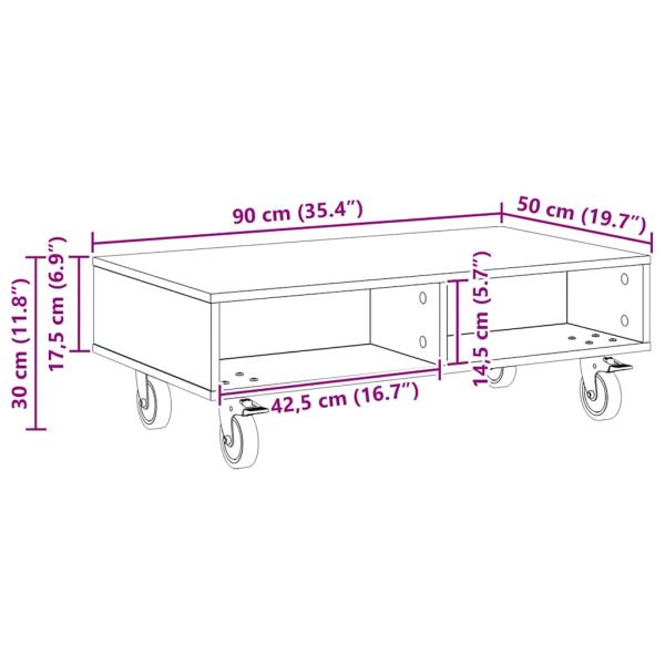 Beistelltisch mit Rädern Altholz 90 x 50 x 30 cm Holzwerkstoff