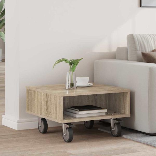 ARDEBO.de - Beistelltisch mit Rädern Sonoma-Eiche 50 x 50 x 30 cm