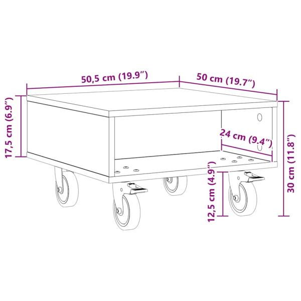 Beistelltisch mit Rädern Geräucherte Eiche 50 x 50 x 30 cm