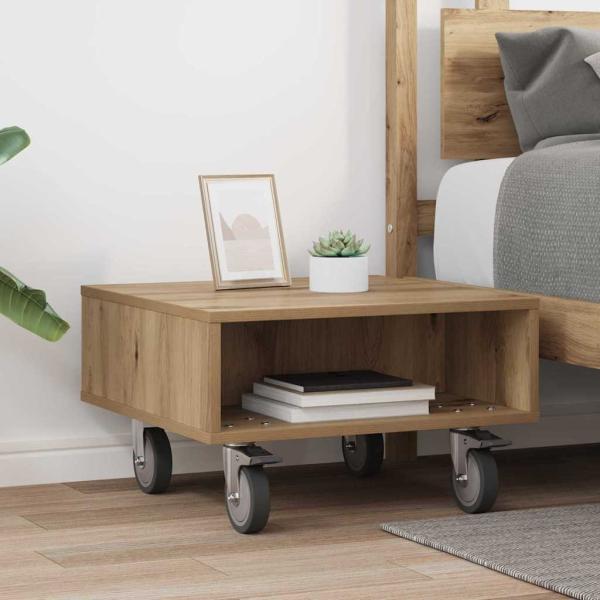Beistelltisch mit Rädern Artisan-Eiche 50 x 50 x 30 cm