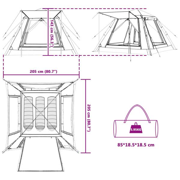 Sofort-Zelt mit Regenhaube für 3 Personen, schnell abnehmbar