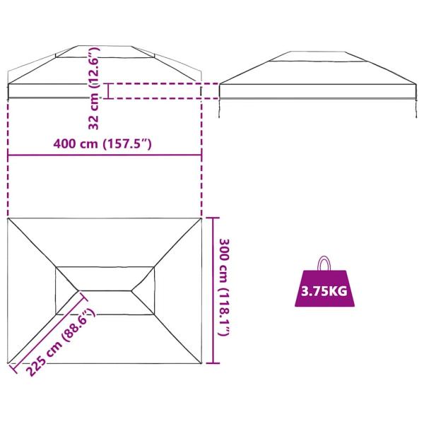 Ersatzbezug für Pavillon Transparent 400 x 300 x 32 cm PVC