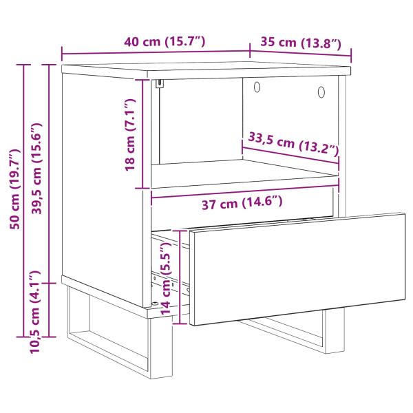 Bettschrank Schwarz Eichen-Optik 40 x 35 x 50 cm Holzwerkstoff