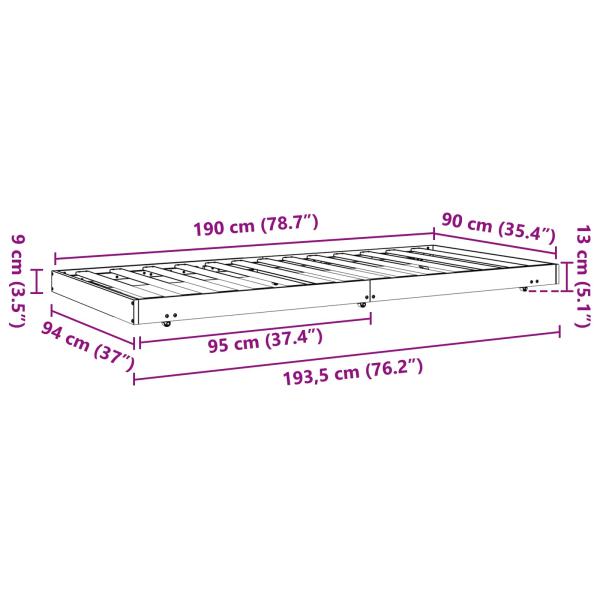 Bettrahmen Wachsbraun 90 x 190 cm Massives Kiefernholz