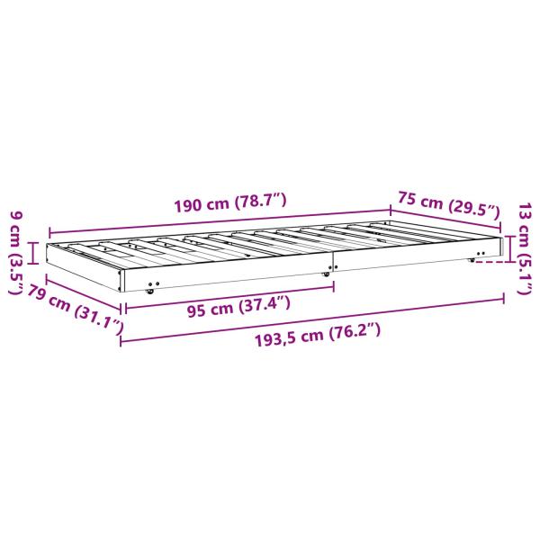 Bettrahmen Wachsbraun 70 x 190 cm Massives Kiefernholz