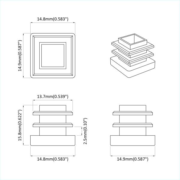 Endkappen 10909 pcs Schwarz 15 x 15 x 15 mm PP