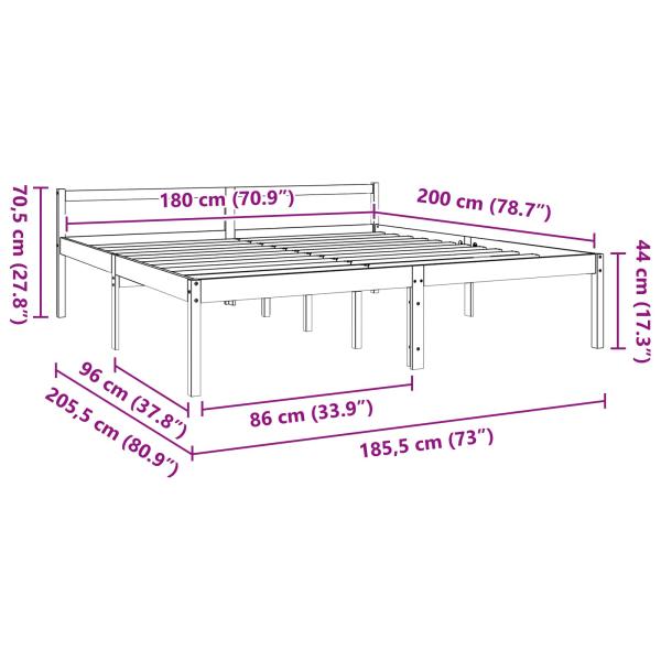 Bettrahmen Wachsbraun 180 x 200 cm Massives Kiefernholz