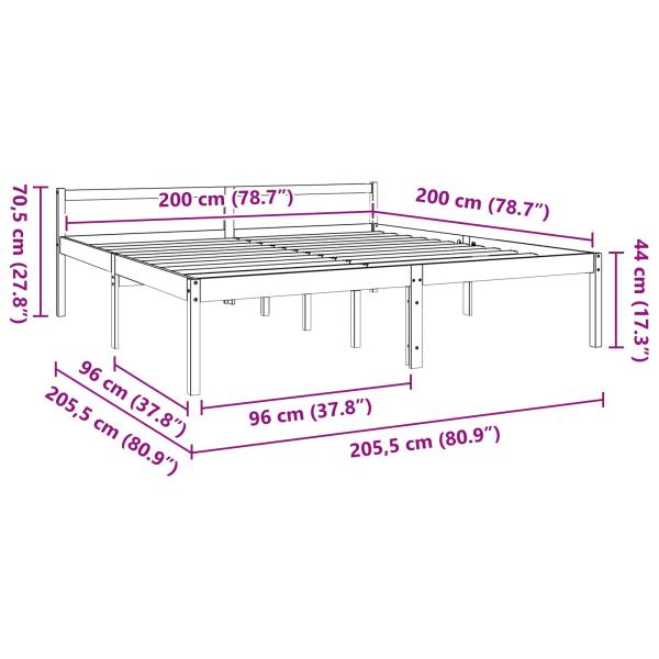 Bettrahmen Wachsbraun 200 x 200 cm Massives Kiefernholz