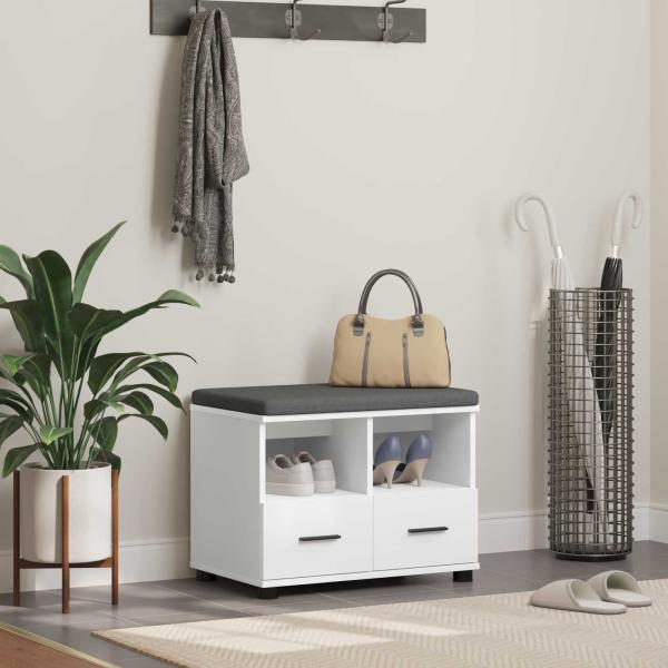 ARDEBO.de - Flurbank Weiß 60 x 38 x 46 cm Spanplatte und Polsterstoff