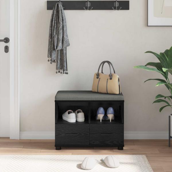 Flurbank mit Kissen Schwarz Eichen-Optik 60 x 38 x 46 cm