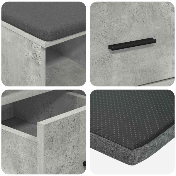 Flurbank Beton Grau 60 x 38 x 46 cm Spanplatte und Polsterstoff