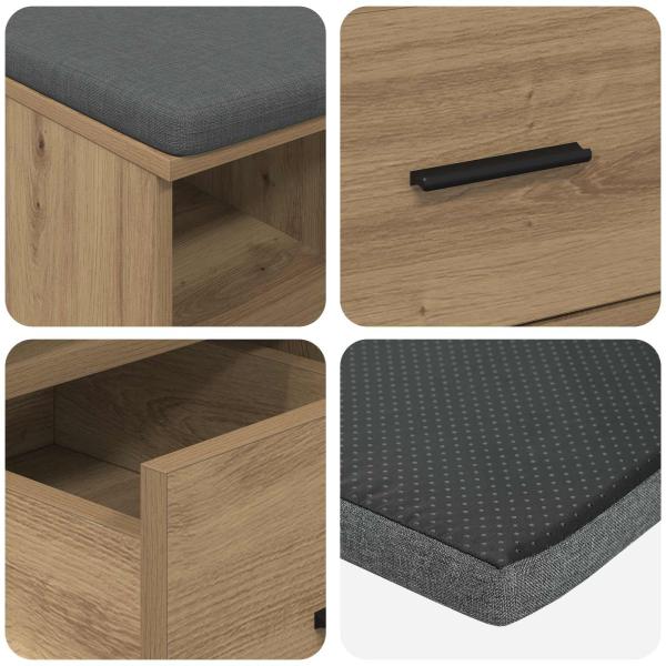 Flurbank mit Kissen mit Speicher Artisan-Eiche 60 x 38 x 46 cm