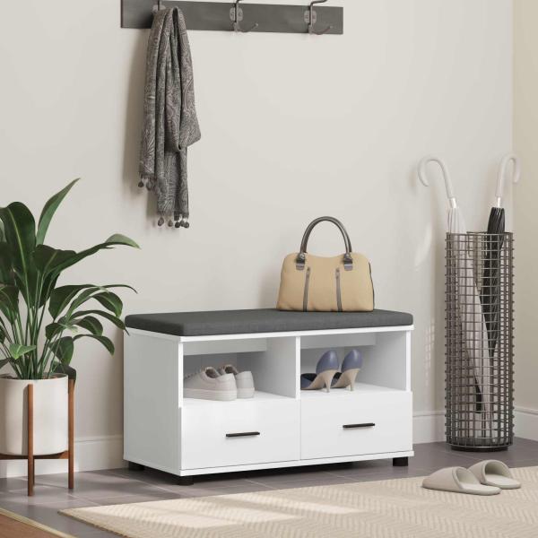 ARDEBO.de - Flurbank Weiß 80 x 38 x 46 cm Spanplatte und Polsterstoff