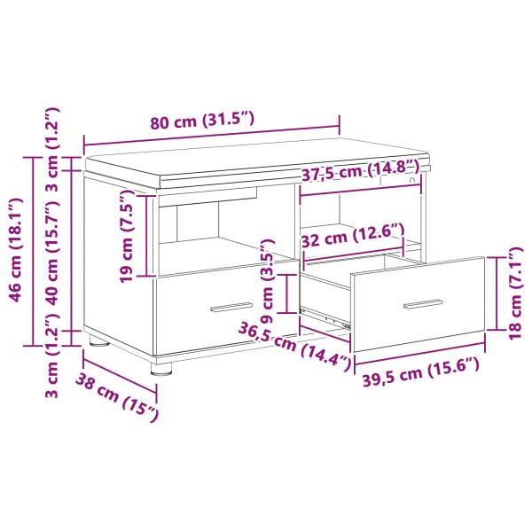 Flurbank Altholz 80 x 38 x 46 cm Spanplatte und Polsterstoff