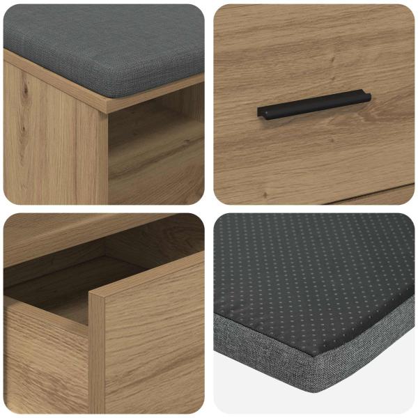 Flurbank mit Kissen mit Speicher Artisan-Eiche 80 x 38 x 46 cm