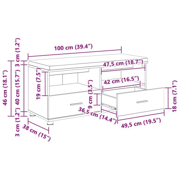 Flurbank Weiß 100 x 38 x 46 cm Spanplatte und Polsterstoff