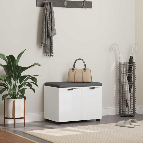 ARDEBO.de - Flurbank mit Kissen mit Speicher mit Tür Weiß 60 x 38 x 46 cm