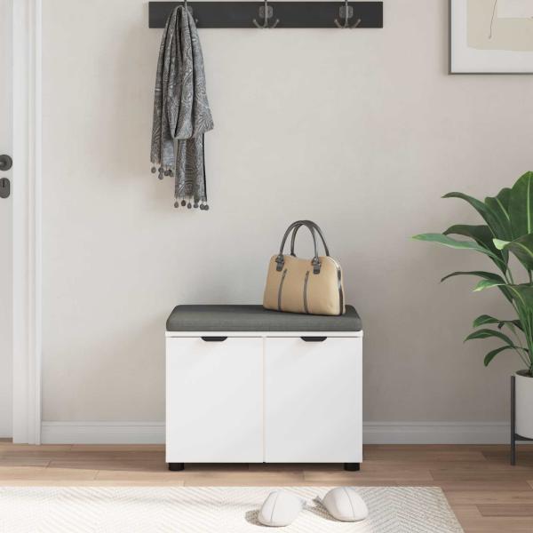 Flurbank mit Kissen mit Speicher mit Tür Weiß 60 x 38 x 46 cm