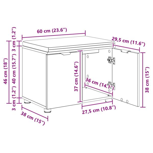 Flurbank mit Kissen mit Speicher Artisan-Eiche 60 x 38 x 46 cm